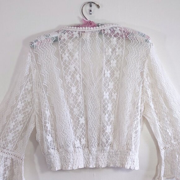 Hollister Lace & Crochet Boho Crop Top Bell Sleeves Festival Fairy Coquette Sz L - Picture 6 of 15